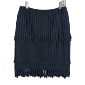 Vintage 80s 90s Silk Blend Fringe Mini Skirt Black Flapper Art Deco Western